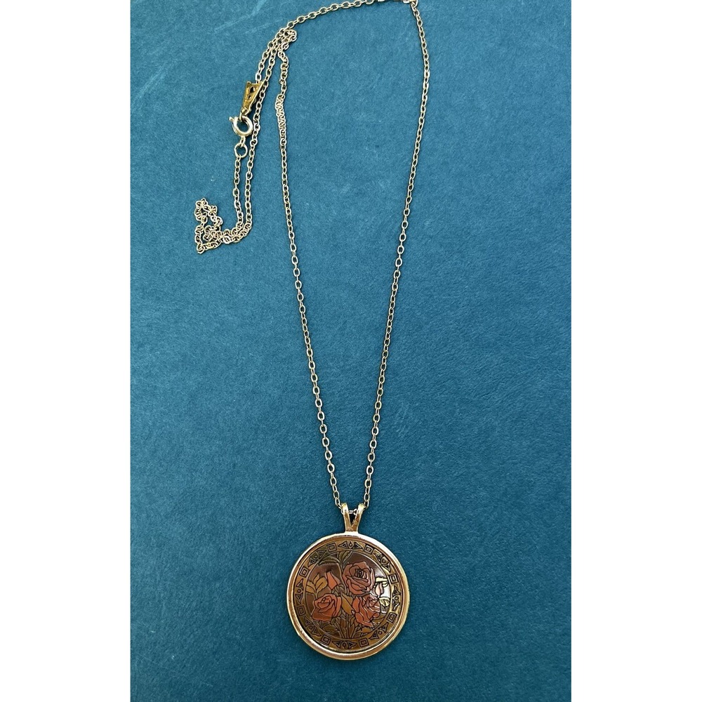 80s Amway yellow gold rose gold metallic grey accents - 22" chain Necklace